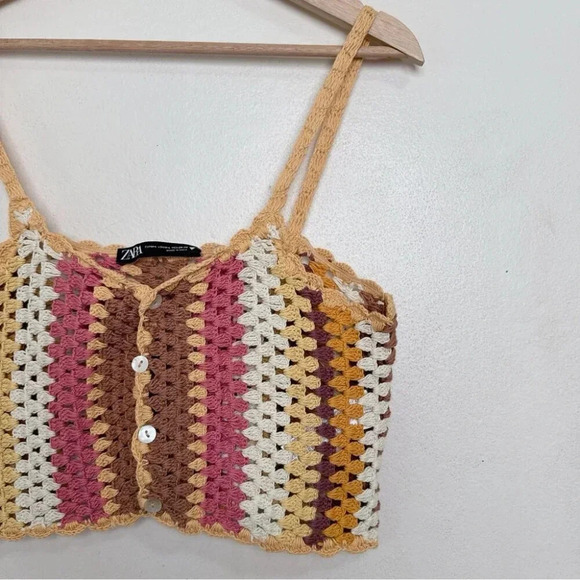 Zara Womens Medium Large Knit Crocheted  Top - Picture 4 of 10